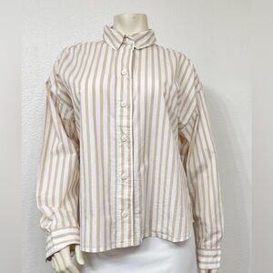 Old Navy, The Boyfriend Shirt, Earth Brown Striped, Women's Size L